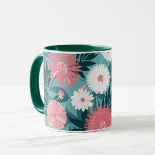 Caneca Sinfonia Floral branca e rosa vibrante