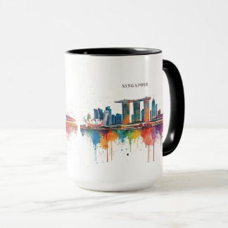 Caneca Singapore city retro watercolor Skyline
