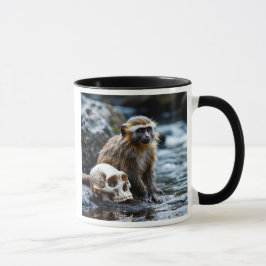 Caneca Singe curieux et crâne mystérieux.