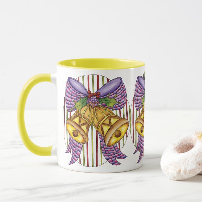Caneca Sinos de Natal Fofo com Fita e Laço (Com Donut)