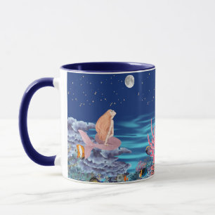 Caneca sirena mirando la luna
