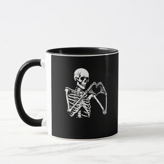 Caneca Skeleton Heart Hands Sinal Halloween Costume Retro (Esquerda)