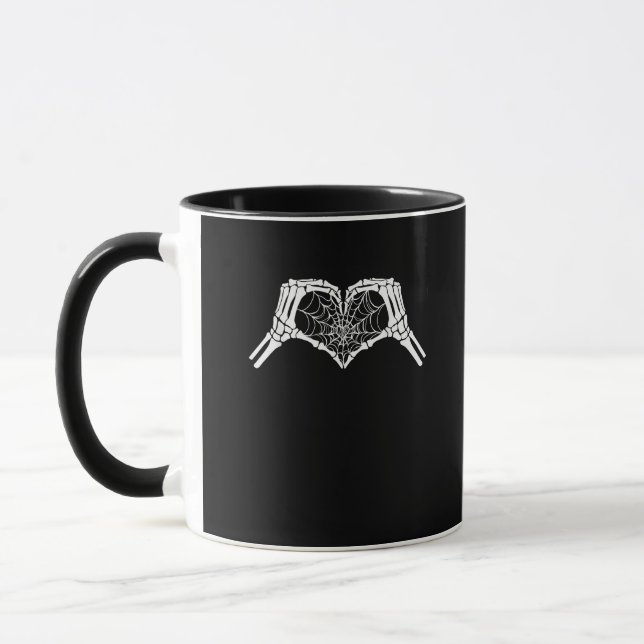 Caneca Skeleton Heart Mãos Aranha Halloween Spooky Wo (Esquerda)