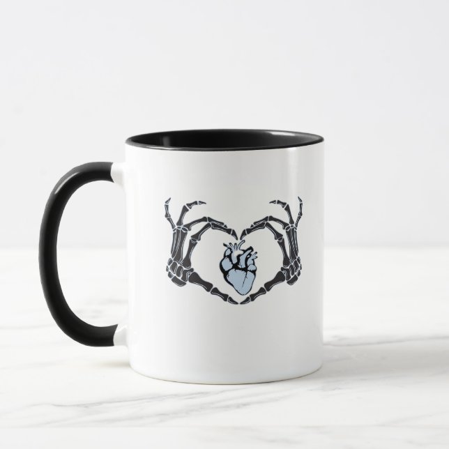 Caneca Skeleton Heart Mãos Clássicas Design para Hallowee (Esquerda)