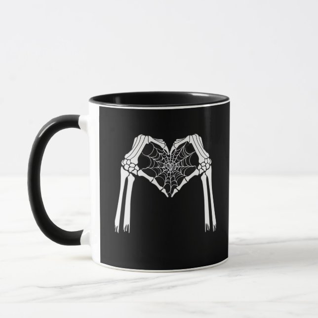 Caneca Skeleton Mãos Coração Cobweb (Branco) Clássico (Esquerda)