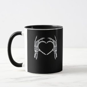 Caneca Skeleton Mãos Sinais de Coração Retro Figurino de