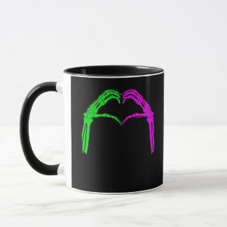 Caneca Skeleton Mãos Sinais de Coração Retro Figurino de