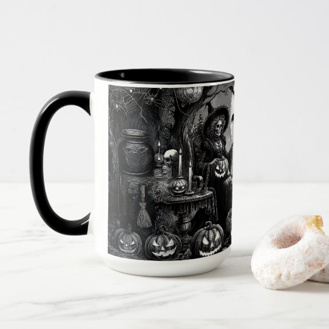 Caneca Skeleton Witch Pumpkin (Com Donut)