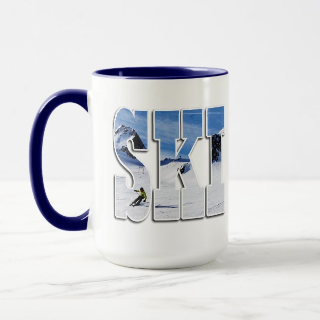 Caneca SKI - Desenho de Esportes de Inverno na Montanha (Esquerda)