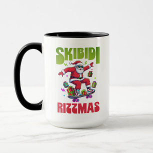 Caneca Skibidi Rizzmas Papai Noel em seu Skate