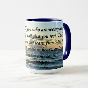 CANECA SKIES AZUIS MATTHEW 11:28 DESIGN FOTO DO SOL