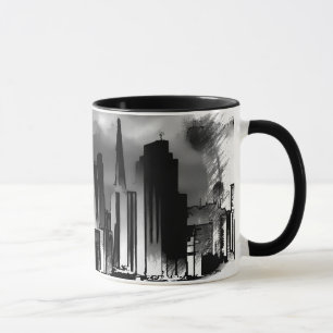 Caneca Skyline Sketch Chicago em preto e branco
