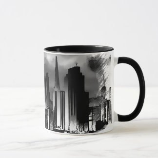 Caneca Skyline Sketch Chicago em preto e branco