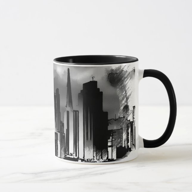 Caneca Skyline Sketch Chicago em preto e branco (Direita)