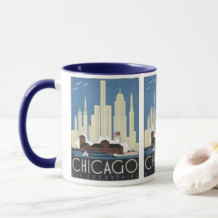 Caneca Skyscraper da viagens vintage de Chicago Illinois