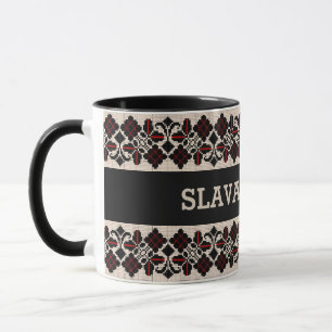 Caneca Slava Ukraini arte folclórica tradicional vushuvan