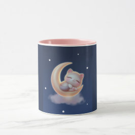 Caneca Sleeping Kitten on Moon – Cute Kawaii Cat Mug