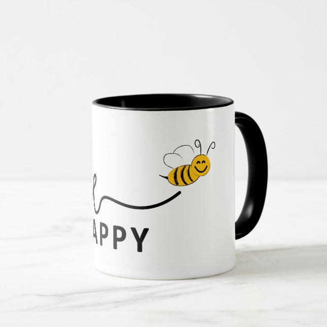 Caneca Slogan bee happy, maak je geen zorgen. Wees blij. (Frente Esquerda)