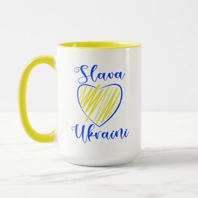 Caneca Slogan Slava Ukraini Glory to Ukraine heart   (Esquerda)