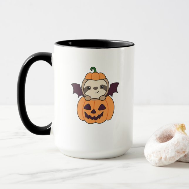 Caneca Sloth Halloween Pumpkin Bat Costume (Com Donut)