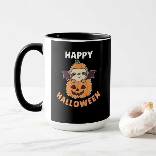 Caneca Sloth Happy Halloween Pumpkin Bat Costume (Com Donut)