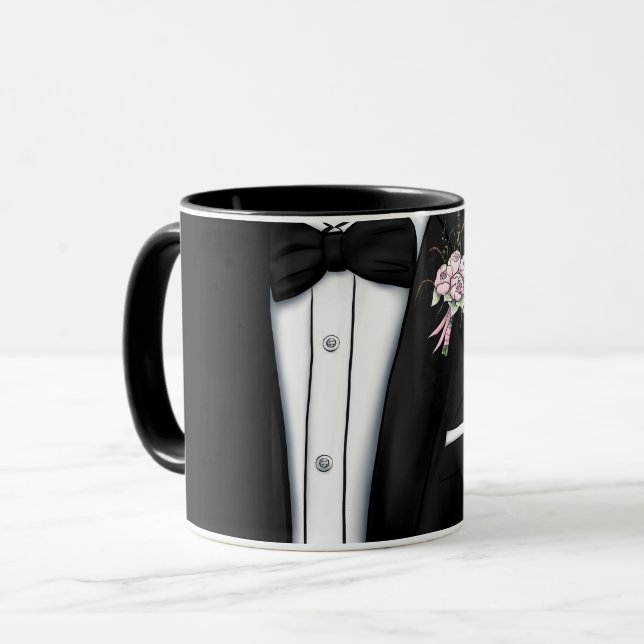 Caneca Smoking Sofisticado de Noivo com Boutonniere de Pe (Frente Esquerda)