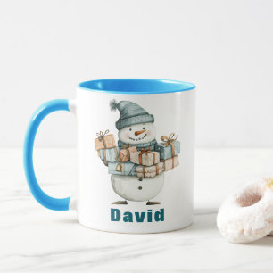 Caneca Snowman de Natal Apresenta Chapéu Azul