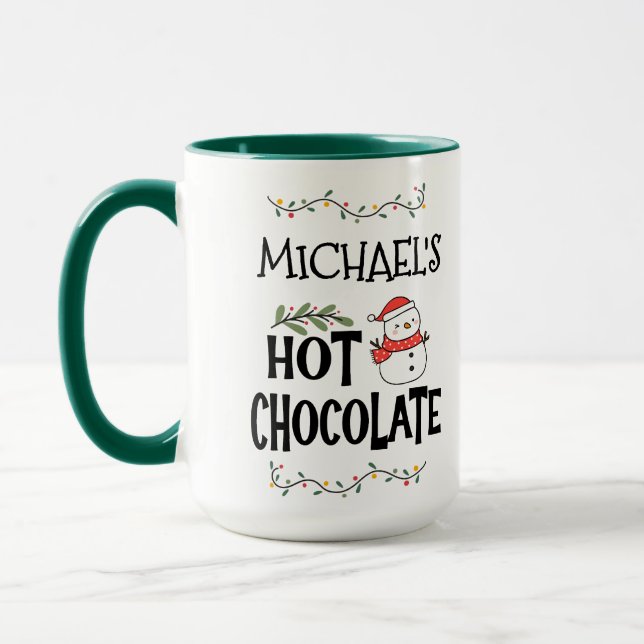 Caneca Snowman e nome personalizado de Natal com chocolat (Esquerda)