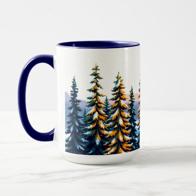 Caneca Snowy Pine Forest Yellowstone Winter Aesthetic (Esquerda)