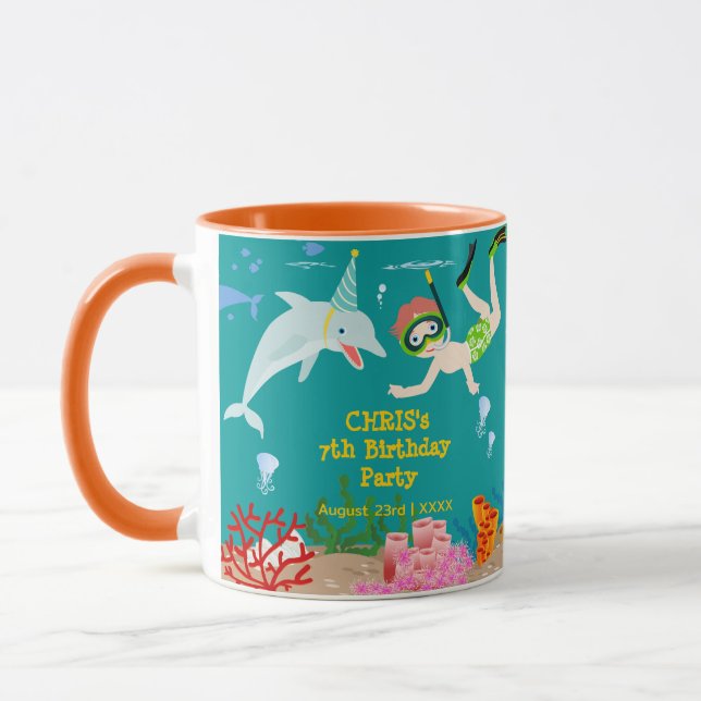 Caneca Sob o mar golfinhos e festas de aniversário de gar (Esquerda)