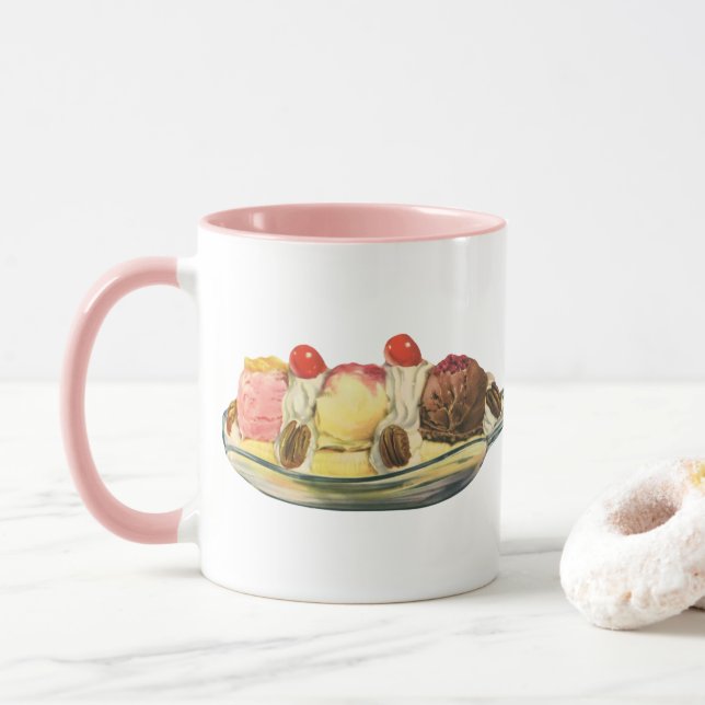 Caneca Sobremesas de comida vintage, cerejas de banana sp (Com Donut)