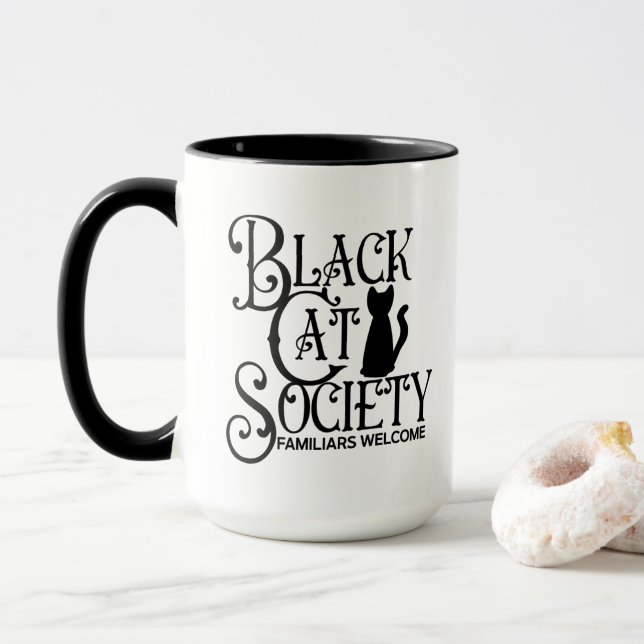Caneca Sociedade de Gatos Pretos Halloween (Com Donut)