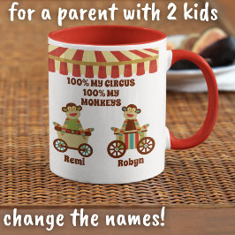 Caneca Sock Monkey Circus 2 Kids Names Gift Pai