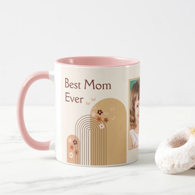 Caneca Sofisticado Arco-íris de Linha Fina Boho Melhor Mã (Com Donut)