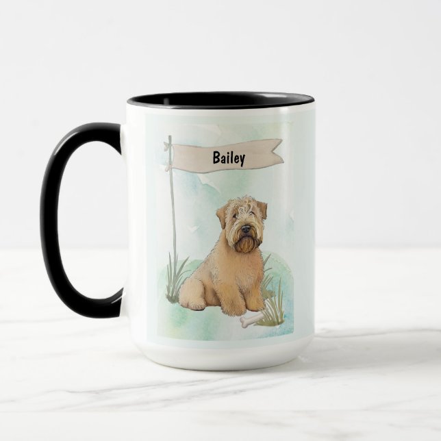 Caneca Soft Coated Wheaten Terrier Watercolor Personalize (Esquerda)