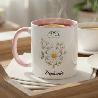 Caneca Soft Daisy Birth Flower – Personalized April Gift