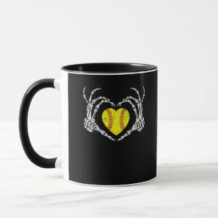 Caneca Softball Heart Skeleton Halloween Diversão de Figu