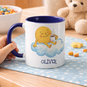 Caneca Sol Adorável Bebendo Chocolate Quente Crianças