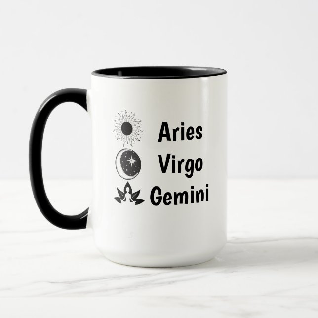 Caneca Sol Lua Ascendente Zodíaco Astrologia Fantasia Fem (Esquerda)
