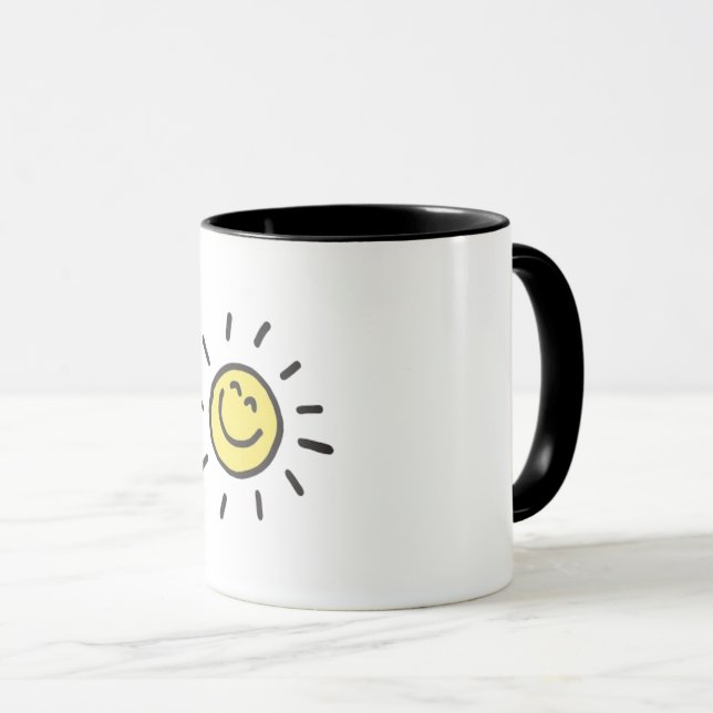 Caneca Sol Sorridente Fofo | Caneca de Café Feliz  (Frente Esquerda)