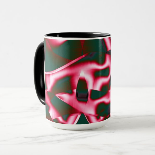 Caneca Sombras de cor-de-rosa vermelha em fitas de abstra (Frente Esquerda)