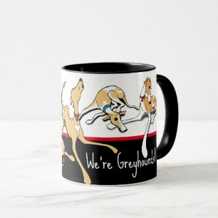 Caneca Somos Greyhounds! Tema preto, branco e vermelho.