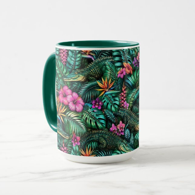 Caneca Sonho de Selva de Crocodilo Padrão de Superfície P (Frente Esquerda)