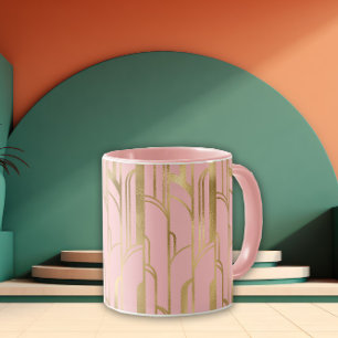 Caneca Sonhos Art Déco Rosa e Dourado