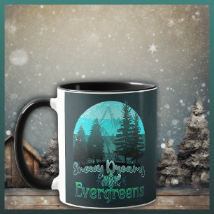 Caneca Sonhos de Neve e Evergreens Retro Sunset