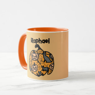 Caneca Sonhos Retrorísticos de Gatos Pretos e Abóbora