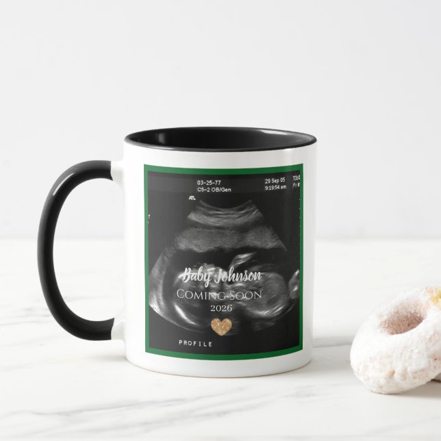 Caneca Sonograma Bebê chegando Logo Anúncio para o tio (Com Donut)