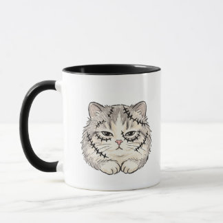 Caneca Sonolento Frankenstein Gato de Halloween Costurado