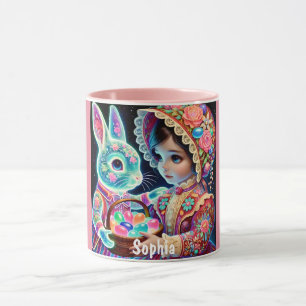 Caneca SOPHIA ~ Vintage Girl Eggs Bunny~ Mug