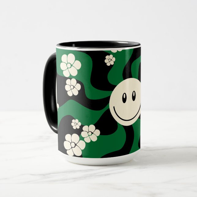 Caneca Sorria - Verde, Creme e Preto (Frente Esquerda)
